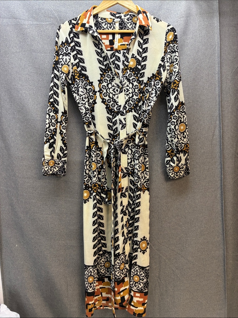 Uncle Frank Printed Midi Shirt Dress Geometric Medallion Belted Size XS EUC